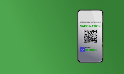 QR code on a smartphone with vaccination mark.