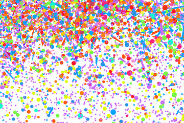 Wallpaper with multicolored confetti. Pattern for design. Background with glitters on white. Print for polygraphy, posters, banners and textiles. Greeting cards