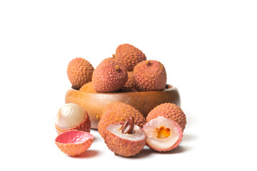 Tasty lychee in bowl. Raw Organic Red Lychee Berries Ready to Eat