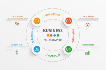 Business infographic design template with 4 options, steps or processes. Can be used for workflow layout, diagram, annual report, web design