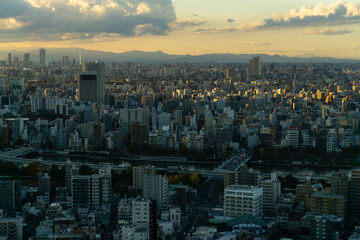 Panoramic view of Tokyo during a dramatic sunset