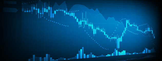 Stock market data candlesticks are indicators of the rising stocks on the background of high-tech technology finance. technology communication concept.