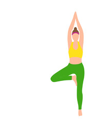 Woman practicing yoga exercises sport isolated vector illustration in flat style with free space for text. Fitness healthy lifestyle