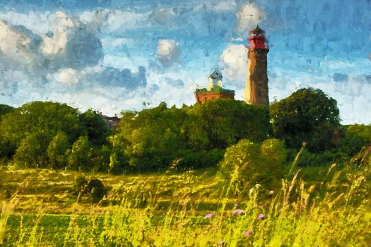 painted picture of lighthouse on Kap Arkona island Ruegen