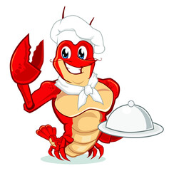 lobster chef mascot cartoon in vector
