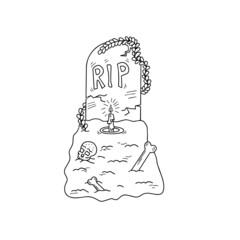 Hand drawn grave icon. Vector illustration for coloring book.
Isolated doodle outline design for halloween logo, banner, poster.