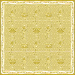  scarf pattern design on red. Geometric ornament with frame, border. Bandanna, shawl, scarf, tablecloth design for textile fabric print 