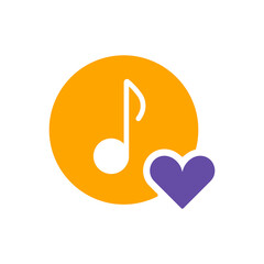 Musical note icon, music icon with heart sign