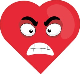 Vector emoticon illustration of a cartoon character in the shape of a heart with an angry expression
