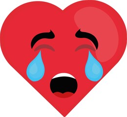 Vector emoticon illustration of a cartoon character in the shape of a heart, with a sad expression, crying and with tears in his eyes