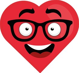 Vector illustration of cartoon character emoticon in the shape of a heart with glasses

