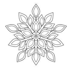 Simple decorative mandala with floral elements on a white isolated background. For coloring book pages.
