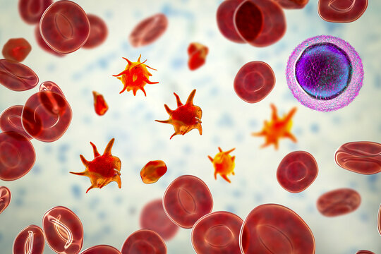 Platelets in blood smear, 3D illustration