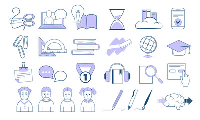 Set of education icons. Back to the school icon set. Thin line icons set. Simple vector icons