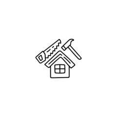 House build, House construction icon in flat black line style, isolated on white background 