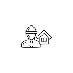 architecture  engineer professional icon in flat black line style, isolated on white background 