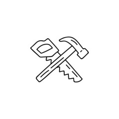 Carpentry, wood repair, icon in flat black line style, isolated on white background 