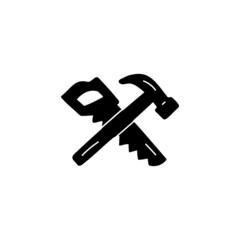 Carpentry, wood repair, icon in solid black flat shape glyph icon, isolated on white background 