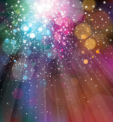 Vector colorful, sparkling background with lights and stars.