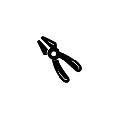 Pliers icon in solid black flat shape glyph icon, isolated on white background 