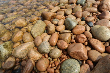 summer sea water transparent surface clear sea brown stone beach 