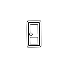 door, wooden entrance icon in flat black line style, isolated on white background 