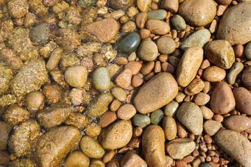 summer sea water transparent surface clear sea brown stone beach 