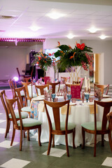 decoration of the banquet hall in colors of the Maracan style