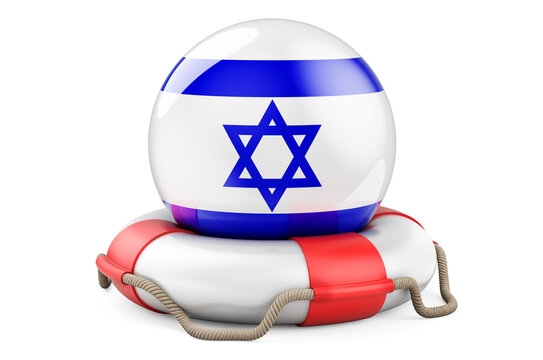 Lifebelt with Israeli flag. Safe, help and protect of Israel concept. 3D rendering