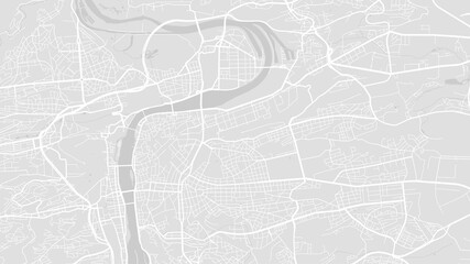 White and light grey Prague City area vector background map, streets and water cartography illustration.