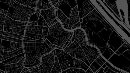 Dark black Vienna City area vector background map, streets and water cartography illustration.