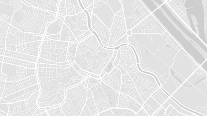 White and light grey Vienna City area vector background map, streets and water cartography illustration.