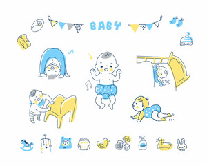 赤ちゃんのさまざまなポーズ　とアイコン　セット