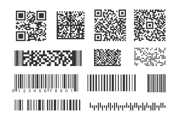 Fototapeta premium Barcodes and QR codes. Identification codes for tracking goods, scan data. Vector illustration isolated on white background