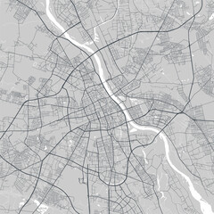 Urban city map of Warsaw. Vector poster. Black grayscale street map.