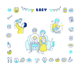 赤ちゃんと家族　アイコン　セット