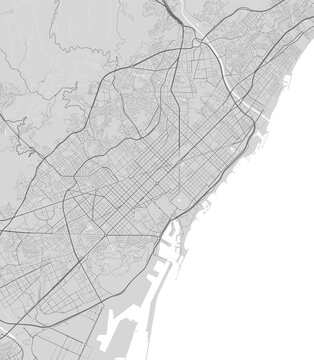 Urban city map of Barcelona. Vector poster. Black grayscale street map.
