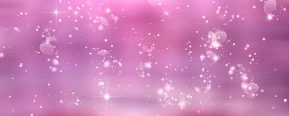 Abstract Pink defocused background with blinking stars, bokeh and sparks. Festive glowing Background.