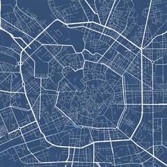Detailed map poster of Milan city, linear print map. Cityscape urban panorama.