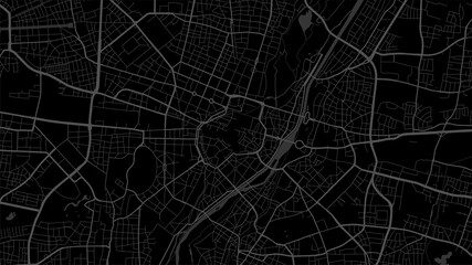 Black dark Munich City area vector background map, streets and water cartography illustration.