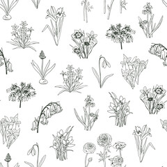 Spring flowers vector seamless pattern