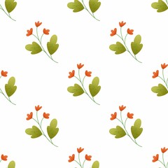 Raster Pattern forest, autumn, summer, floral. Set for wallpaper, cards, fabric, posters, scrapbooking. Ornament of plant elements flowers, twigs.
