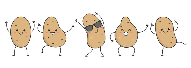 Character cartoon potato dancing face smiling happy emotions icon logo vector illustration.