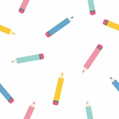 Pattern with cartoon pencils. Seamless vector pattern on white background