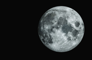 Detailed full moon on a dark night. Beautiful texture of the moon