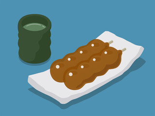 みたらし団子とお茶のベクターイラスト素材