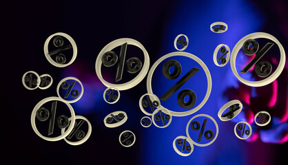 percent shopping digital in hand 3d..