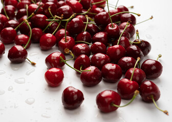 Bunch of fresh organic sweet cherries on background Clean eating concept
