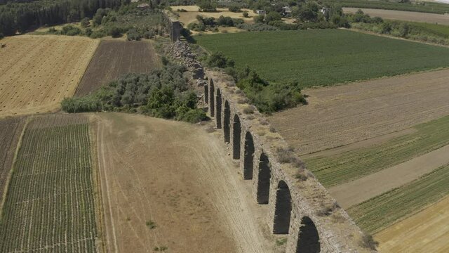 Aerial, Aspendos Aqueduct, Aspendos Su Kemeri, Turkey
