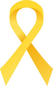 Yellow Awareness Ribbon. Suicide Prevention, Endometriosis Awareness Day, Symbol Of Support For Military Forces Concept. Stock Vector Illustration Isolated On White Background In Flat Cartoon Style